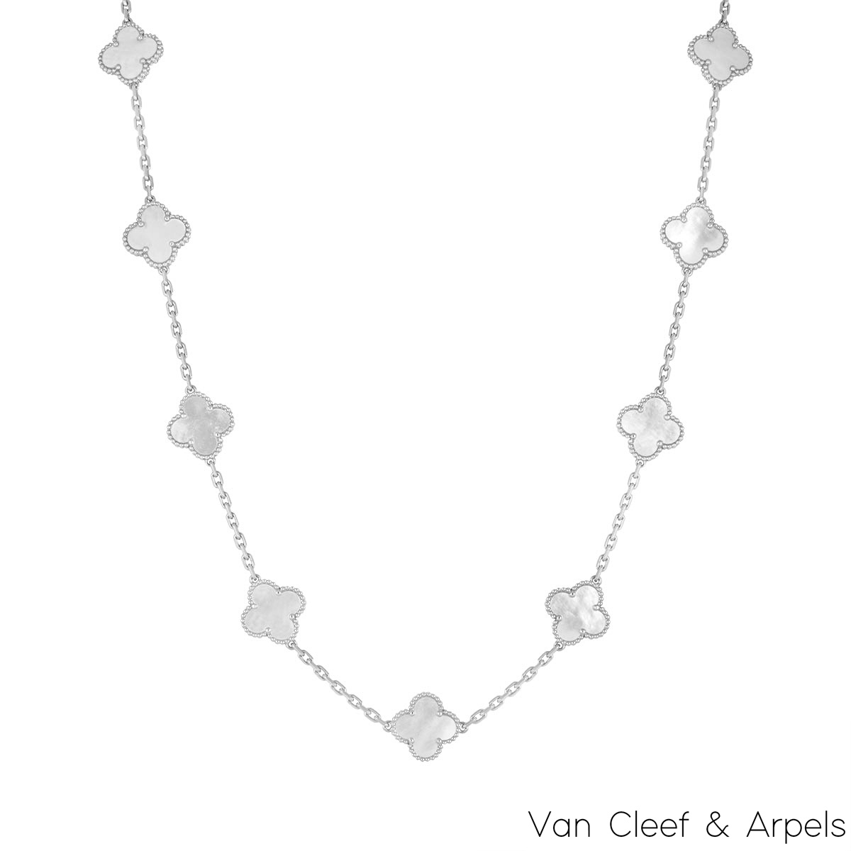 Van Cleef & Arpels White Gold Mother of Pearl Vintage Alhambra Necklace VCARF48800